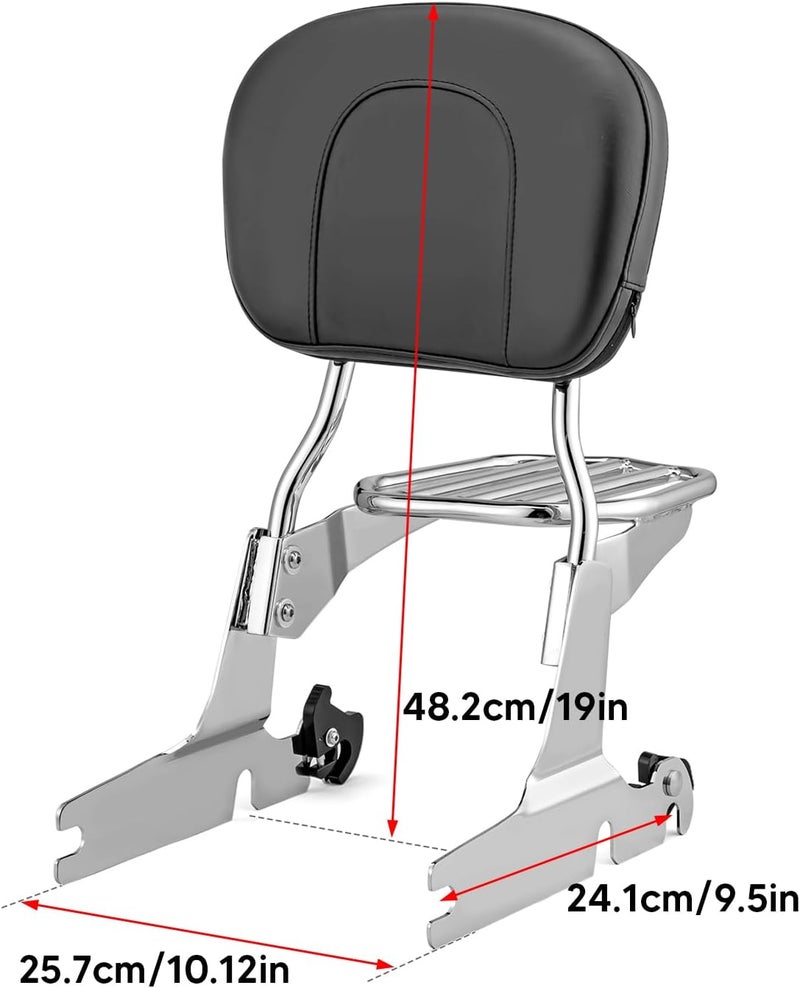 Wsays Sissy Bar Passenger Backrest and Luggage Rack (Large Pad) Compatible with Harley Softail Heritage Springer Classic FLST FLSTC FLSTS FLSTSC 2000-2017, Chrome Standard Height - Image 3